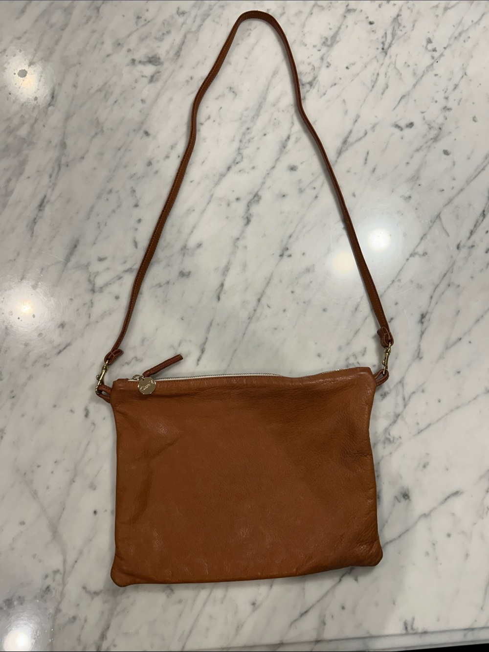 Clare V. Tan Leather Crossbody Bag with Gold Hardware